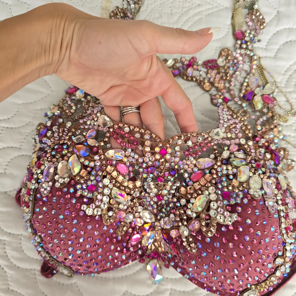 Glamorous Burgundy Embellished Bikini Set - Picture 3 of 7